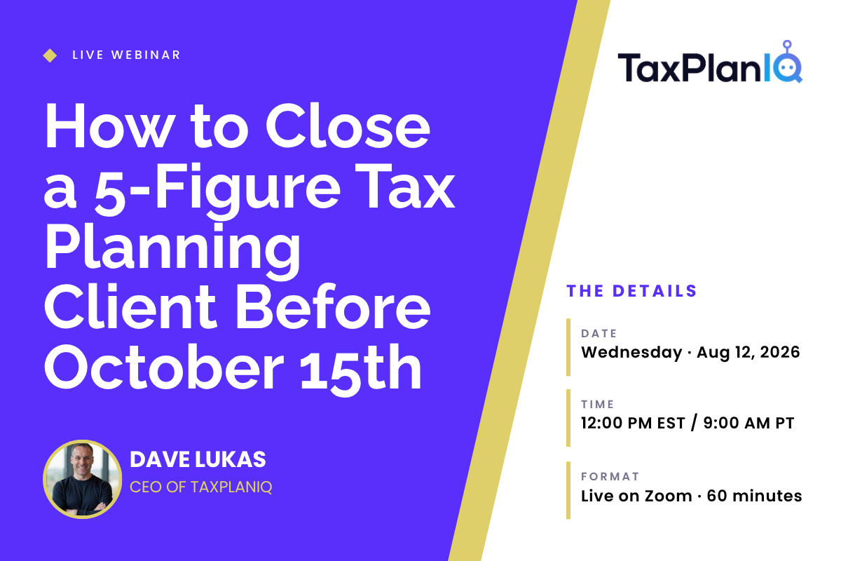 Email Banner - Webinar - How to Close a 5-Figure Tax Planning Client Before October 15th